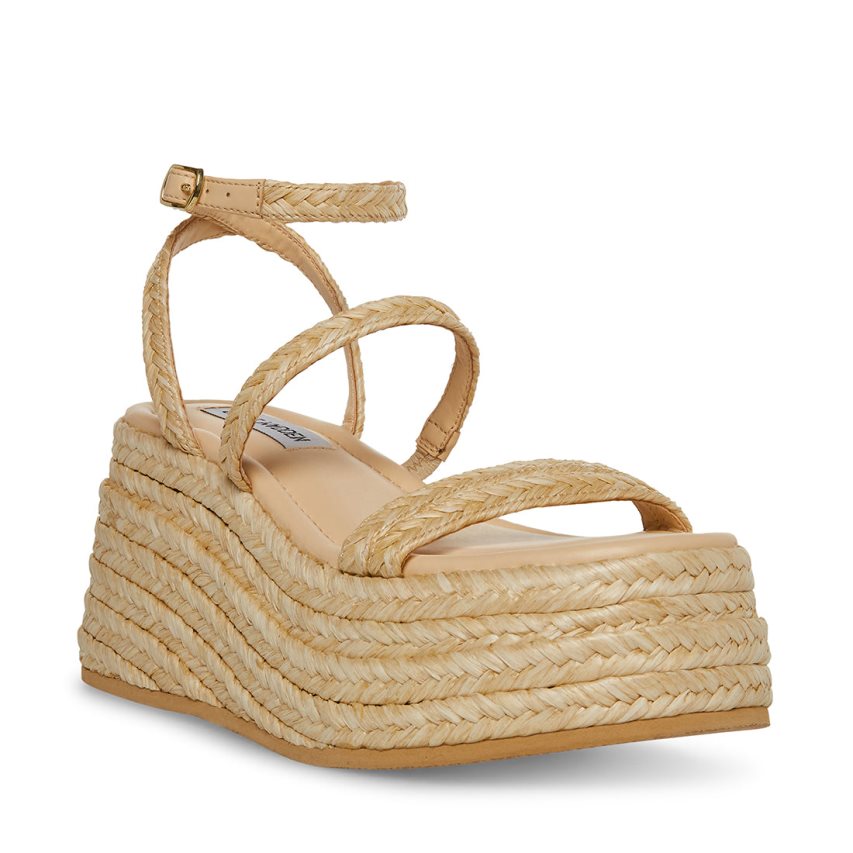 Steve Madden Abundant Natural Raffia Wedge Dame Beige | OVJYT9243