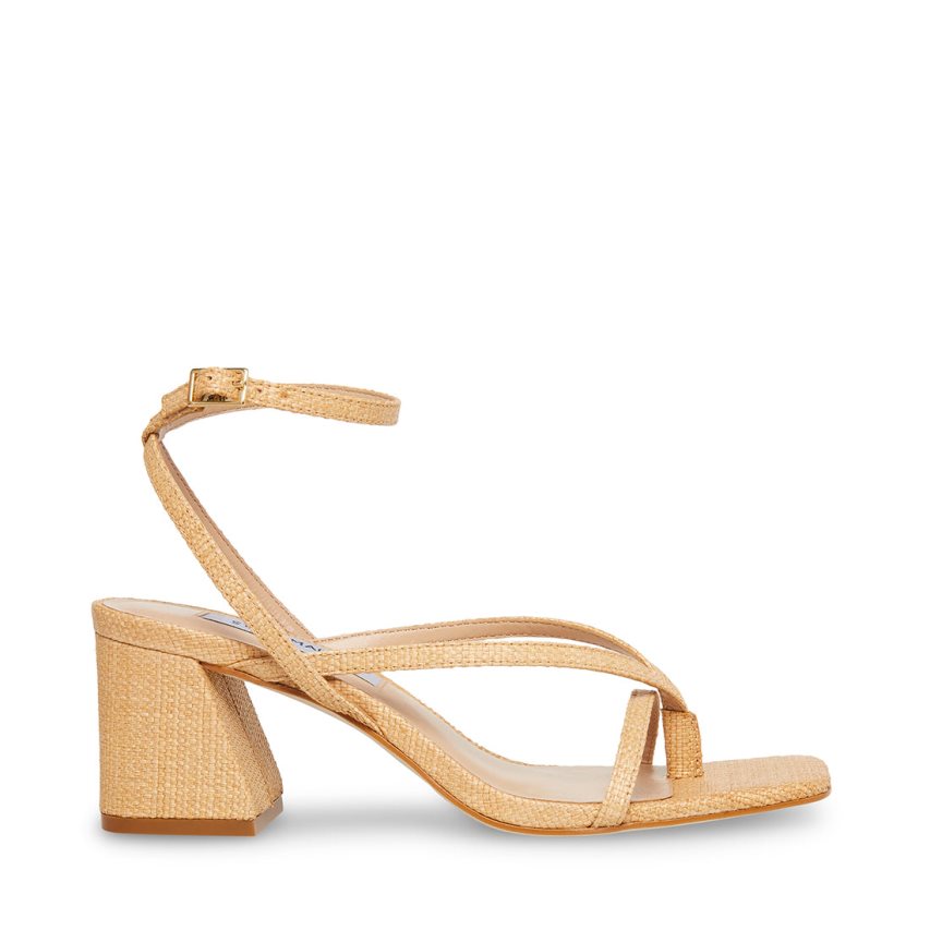 Steve Madden Alaina Raffia Sandaler med Hæl Dame Beige | HLIQS1872