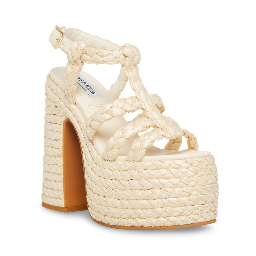 Steve Madden Antonella Raffia Platåsandaler Dame Pisket Krem | JCHAZ8594