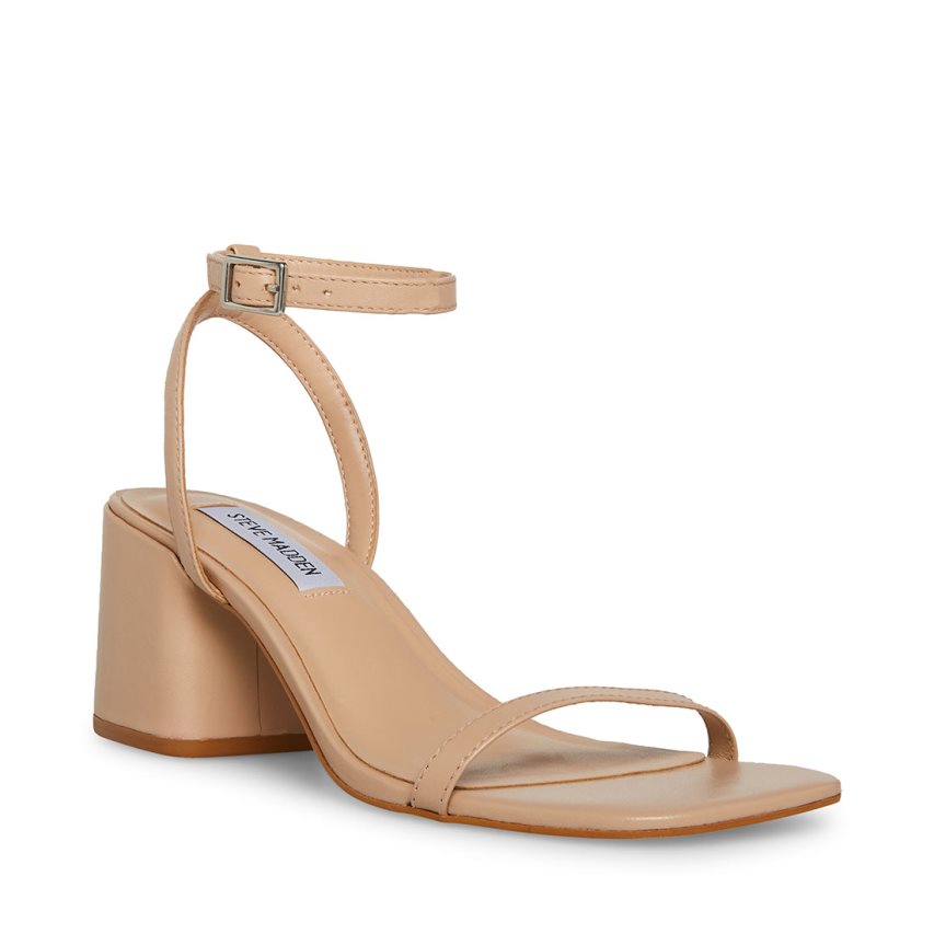 Steve Madden Audrina Natural Lær Sandaler med Hæl Dame Beige | QJGBP7264