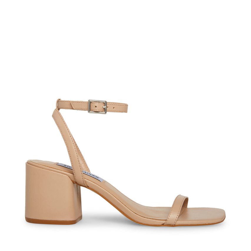 Steve Madden Audrina Natural Lær Sandaler med Hæl Dame Beige | QJGBP7264