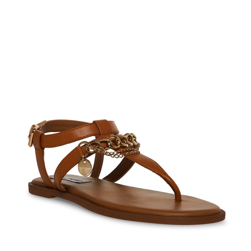 Steve Madden Azalia Lær Flate Sandaler Dame Brune | ONWCH8341