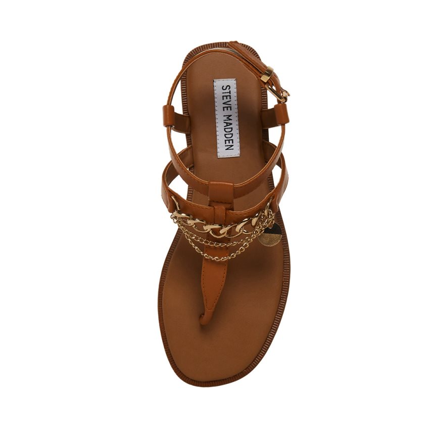 Steve Madden Azalia Lær Flate Sandaler Dame Brune | ONWCH8341