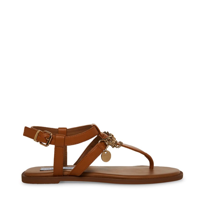 Steve Madden Azalia Lær Flate Sandaler Dame Brune | ONWCH8341