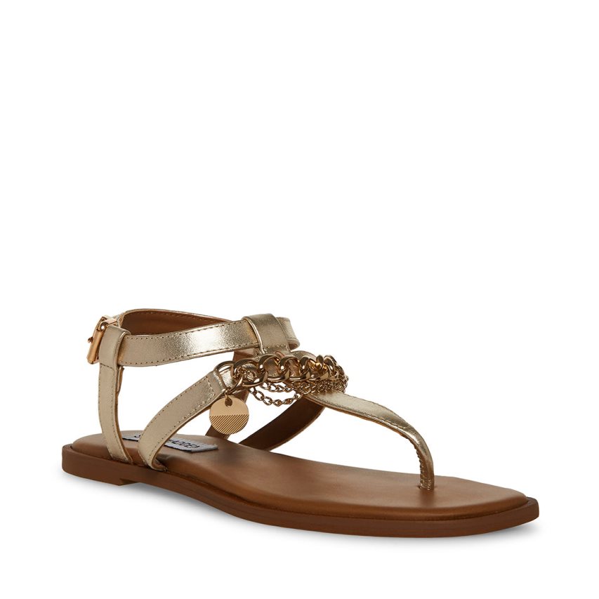 Steve Madden Azalia Lær Flate Sandaler Dame Gull | OUBEG1274