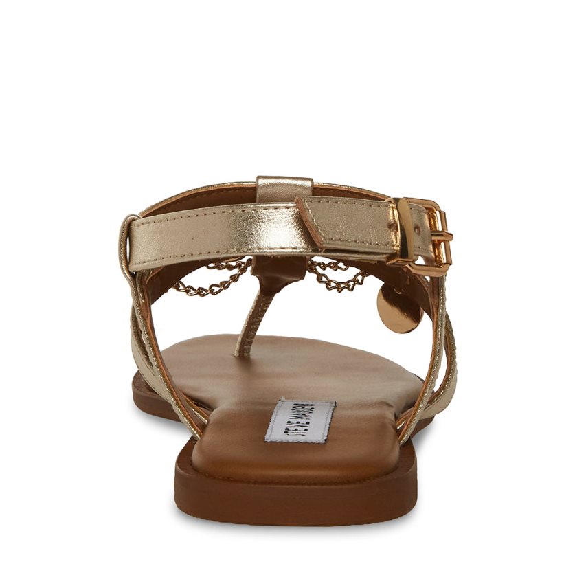 Steve Madden Azalia Lær Flate Sandaler Dame Gull | OUBEG1274