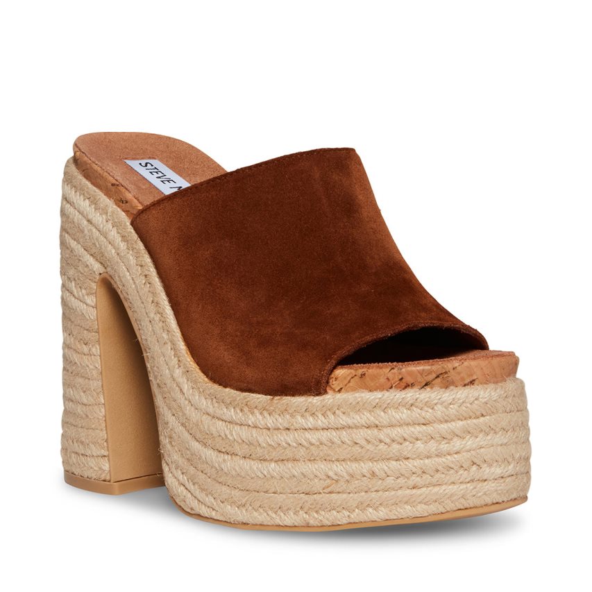 Steve Madden Becca Chestnut Semsket Skinn Platåsandaler Dame Brune | QORVE1470