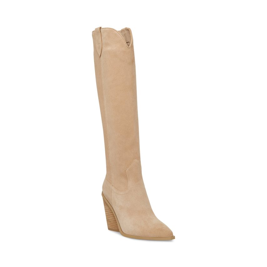 Steve Madden Brondy Semsket Skinn Knehøye Støvletter Dame Beige | XZUWH1069