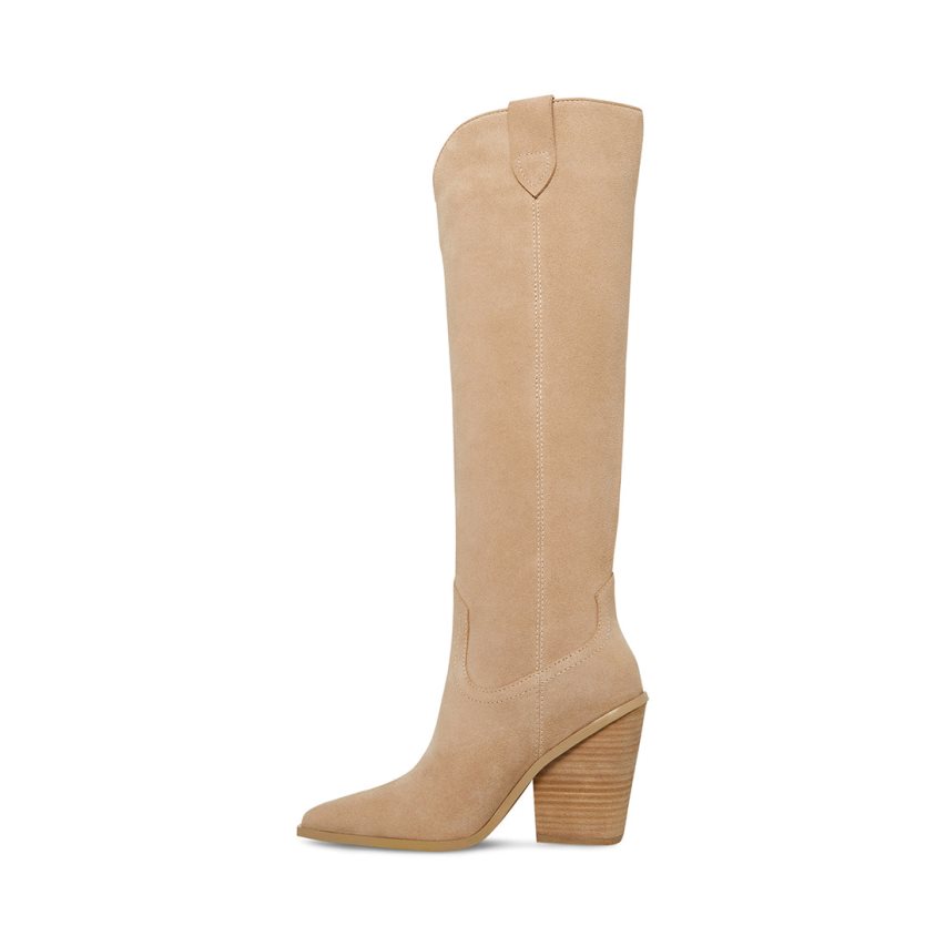 Steve Madden Brondy Semsket Skinn Knehøye Støvletter Dame Beige | XZUWH1069