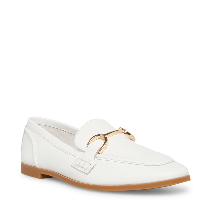 Steve Madden Carrine Lær Loafers Dame Hvite | UZFKI3258