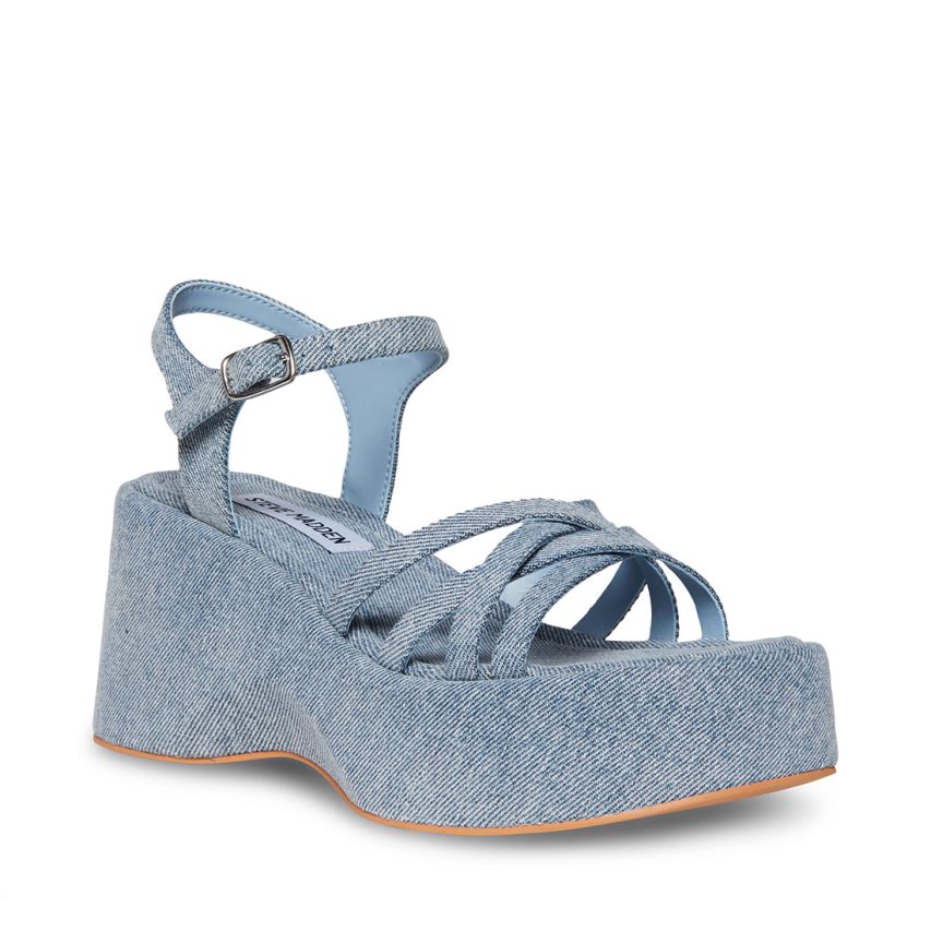 Steve Madden Crazy30 Denim Fabric Platåsandaler Dame Blå | JUNKV5819