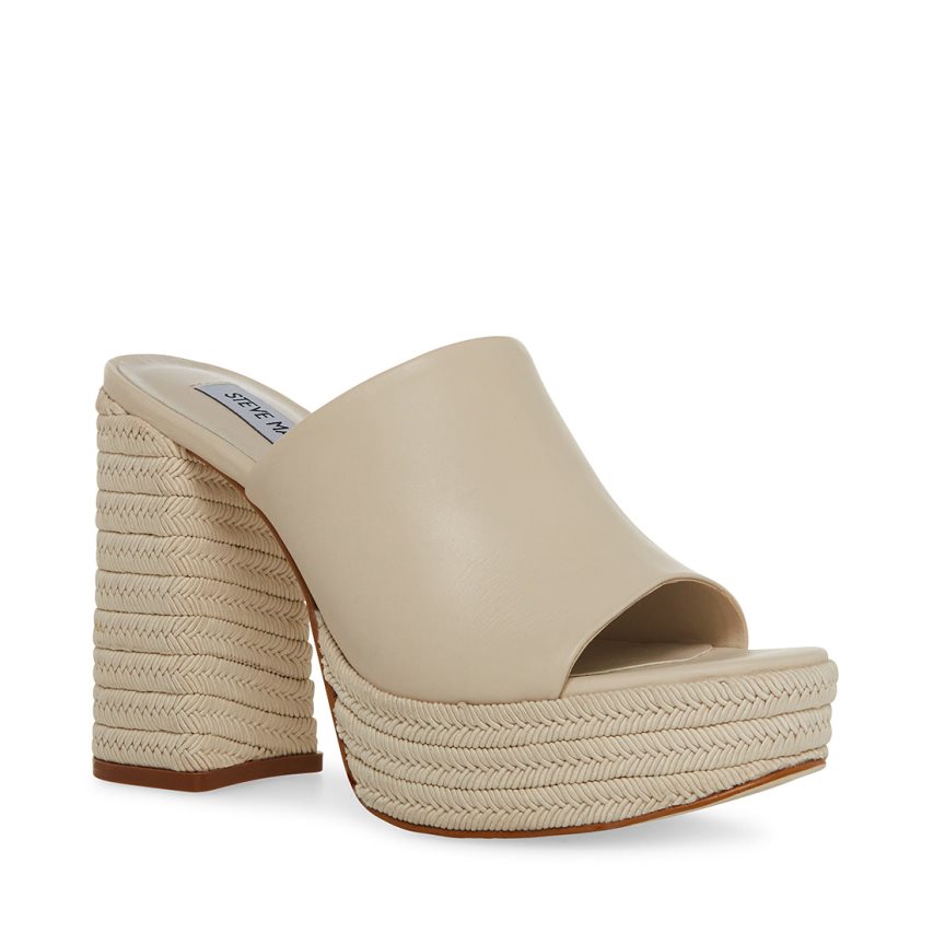 Steve Madden Darby Lær Mules Sko Dame Beige | QSDHW3572