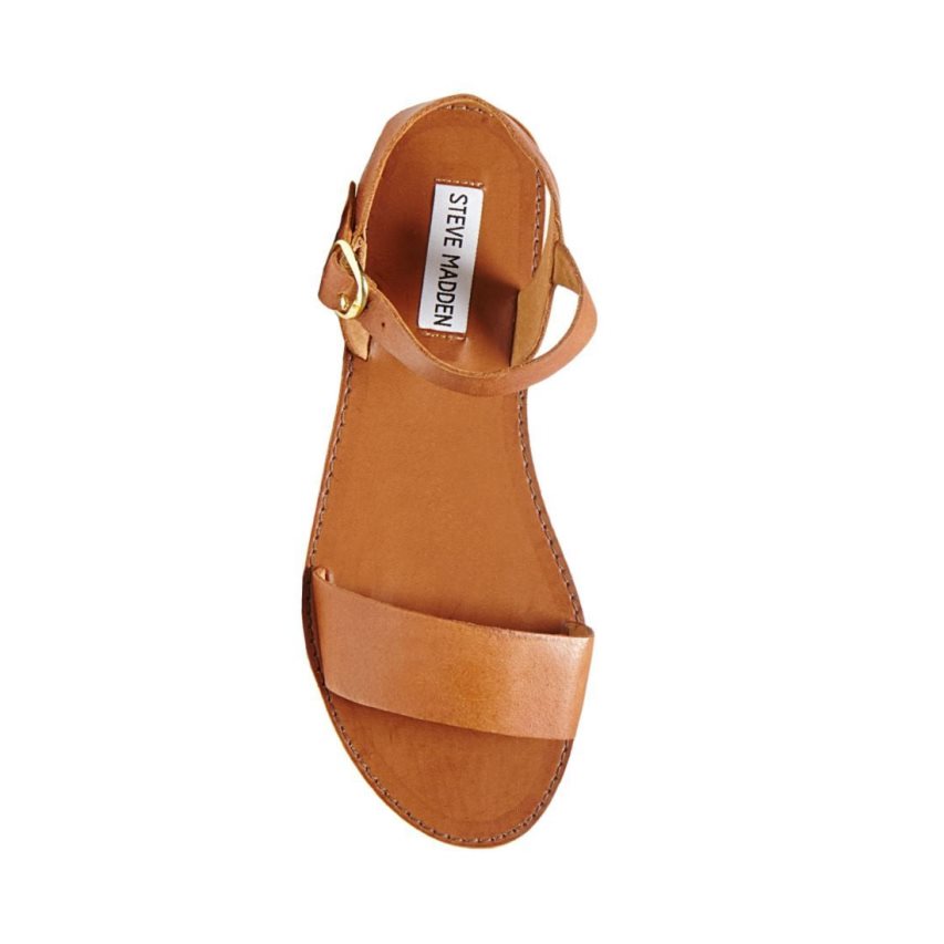 Steve Madden Donddi Lær Flate Sandaler Dame Brune | EHNLQ9150