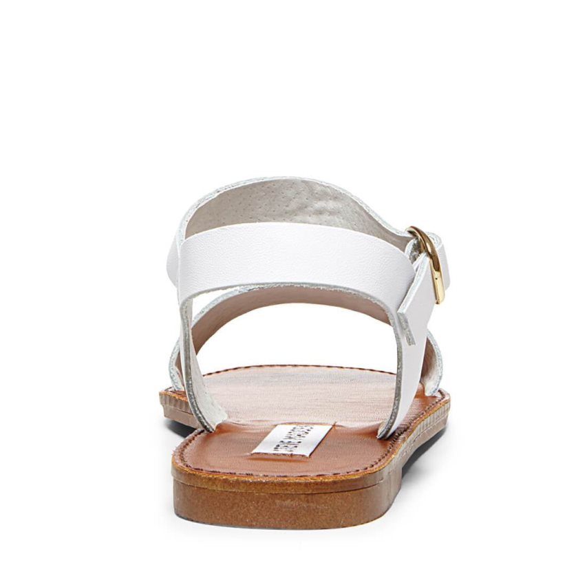 Steve Madden Donddi Lær Flate Sandaler Dame Hvite | OQPHB8305