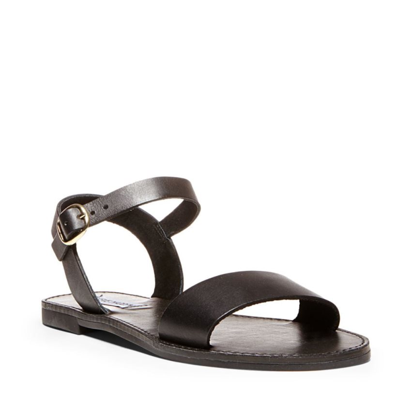 Steve Madden Donddi Lær Flate Sandaler Dame Svarte | RHGPS3916