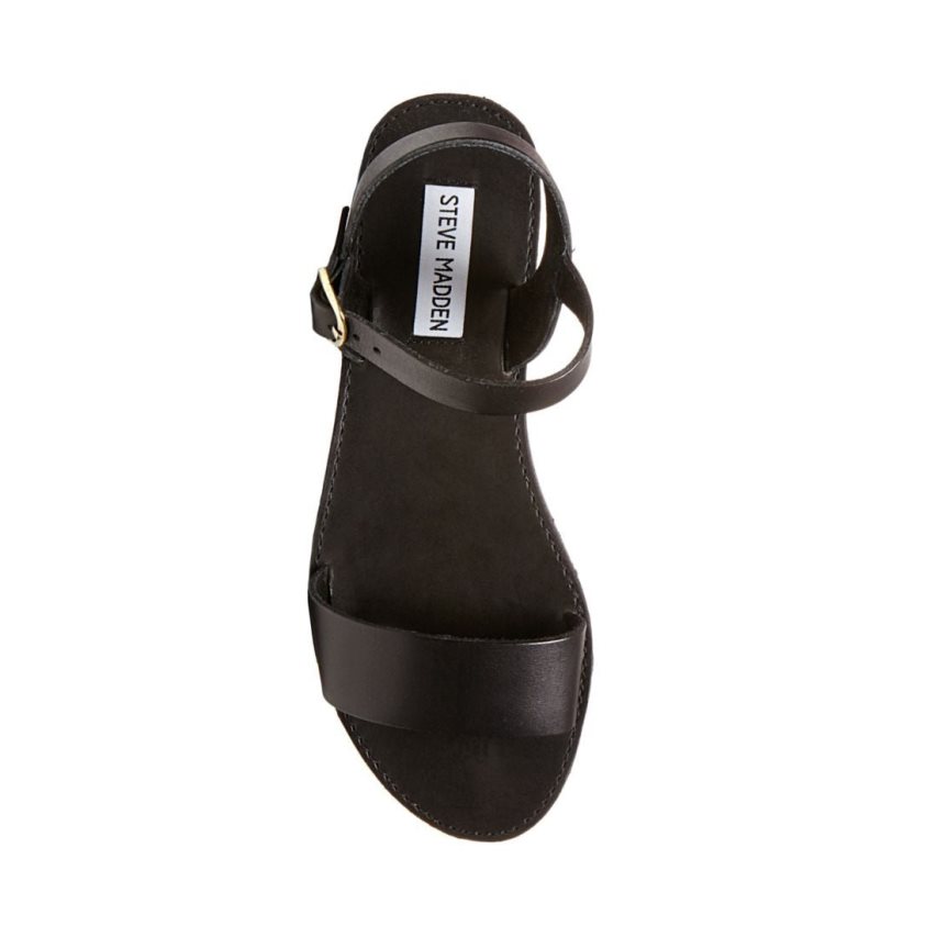 Steve Madden Donddi Lær Flate Sandaler Dame Svarte | RHGPS3916