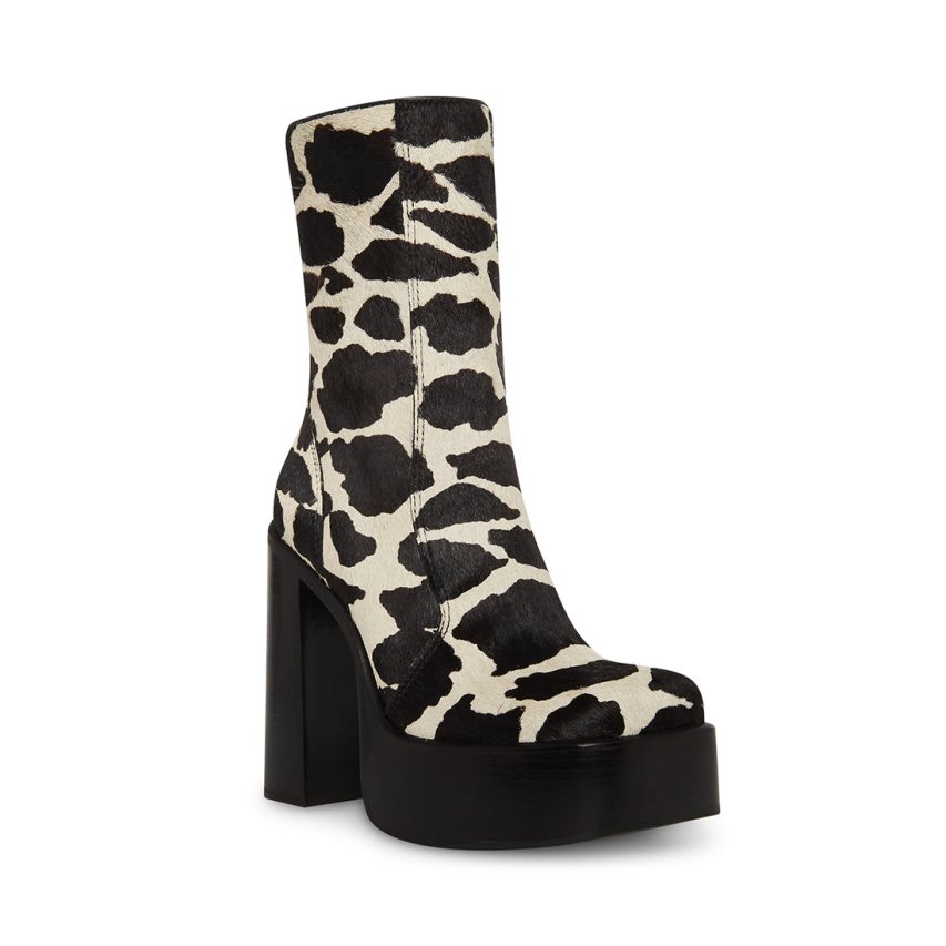 Steve Madden Dwane-c Cow Print Ankelstøvletter Dame Svarte Hvite | RWXKM8946