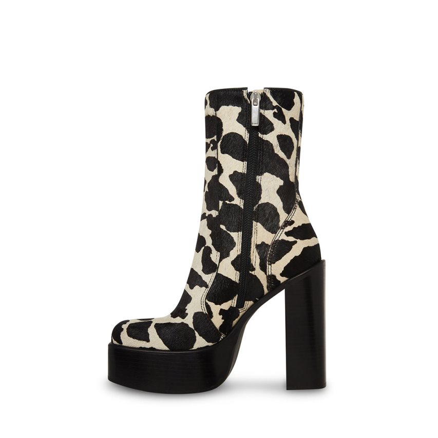 Steve Madden Dwane-c Cow Print Ankelstøvletter Dame Svarte Hvite | RWXKM8946