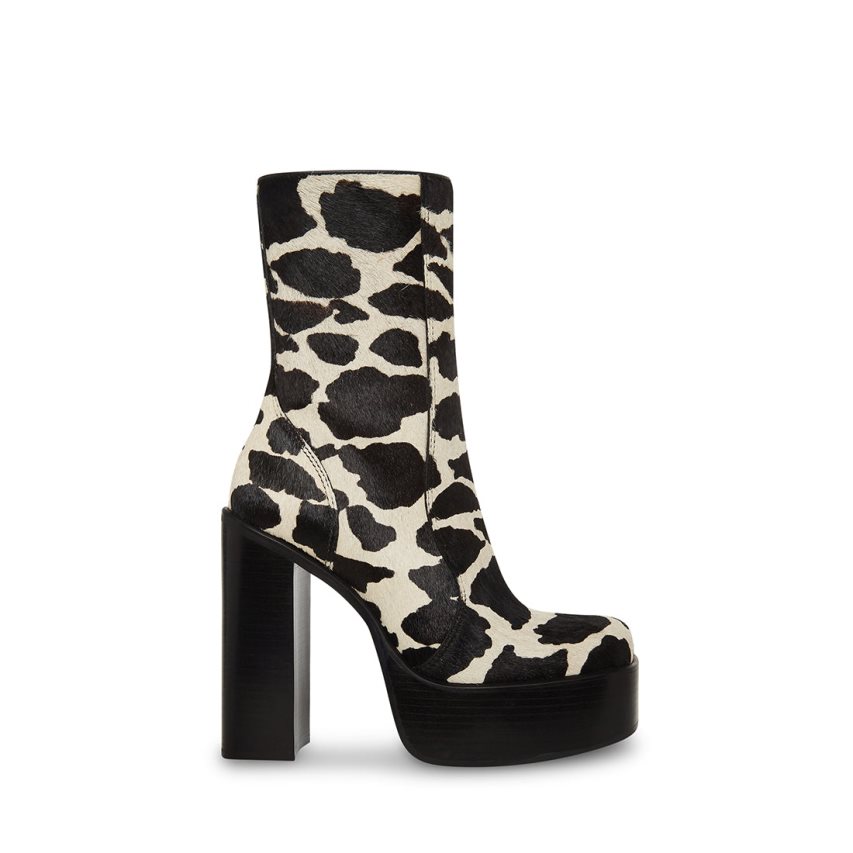 Steve Madden Dwane-c Cow Print Ankelstøvletter Dame Svarte Hvite | RWXKM8946