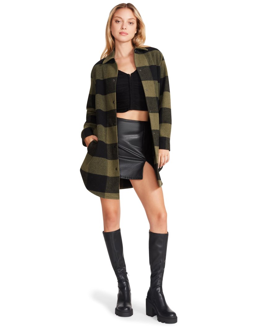 Steve Madden Eldridge Plaid Frakker Dame Olivengrønne Svarte | BVOMP9603