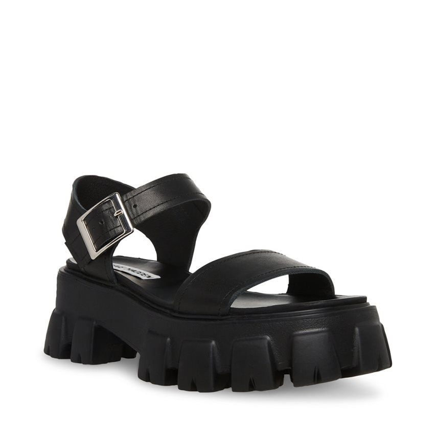 Steve Madden Ellie Lær Platåsandaler Dame Svarte | QOKSL5064