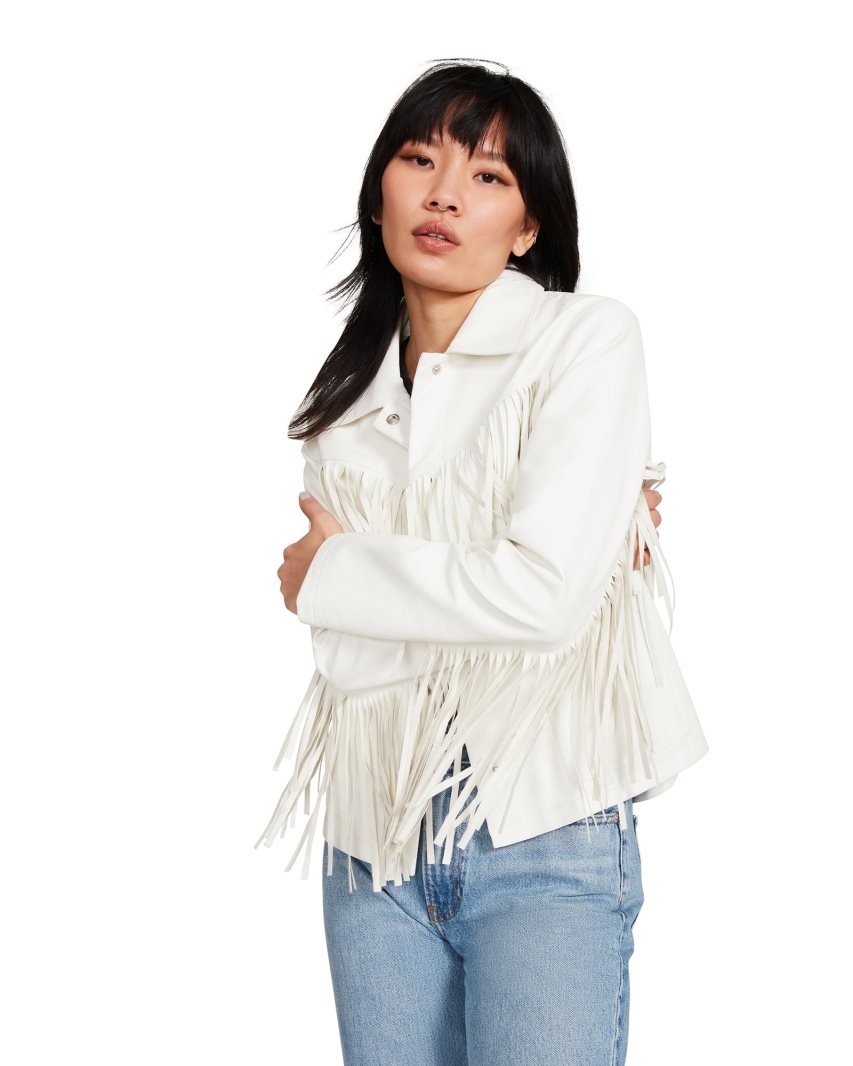 Steve Madden Fringe Jakke Dame Hvite | EKNFY3481