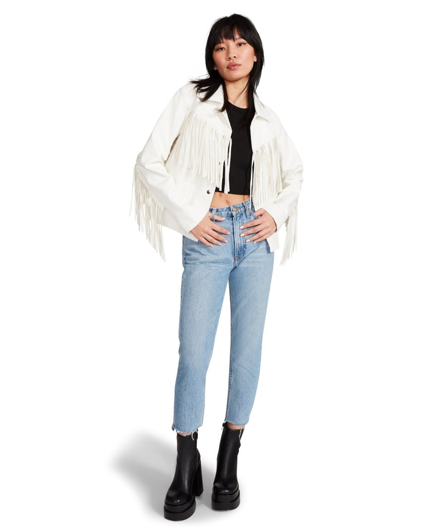 Steve Madden Fringe Jakke Dame Hvite | EKNFY3481