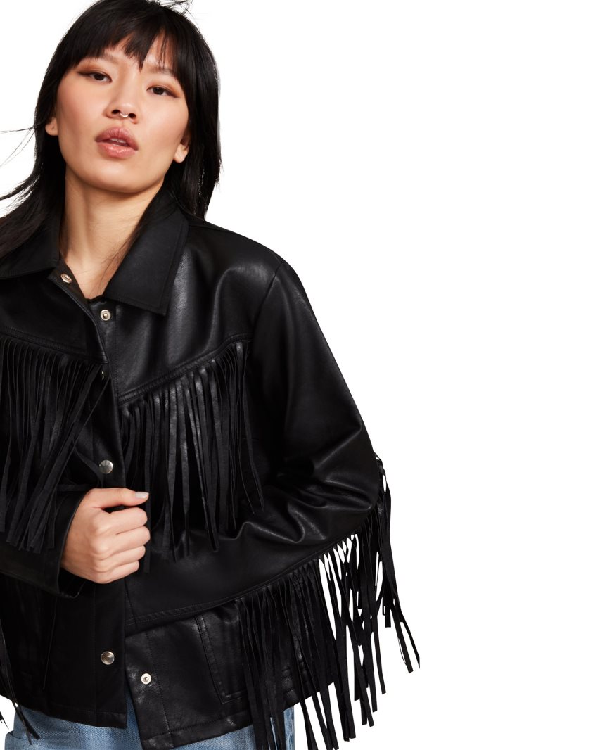 Steve Madden Fringe Jakke Dame Svarte | SJDRQ8156