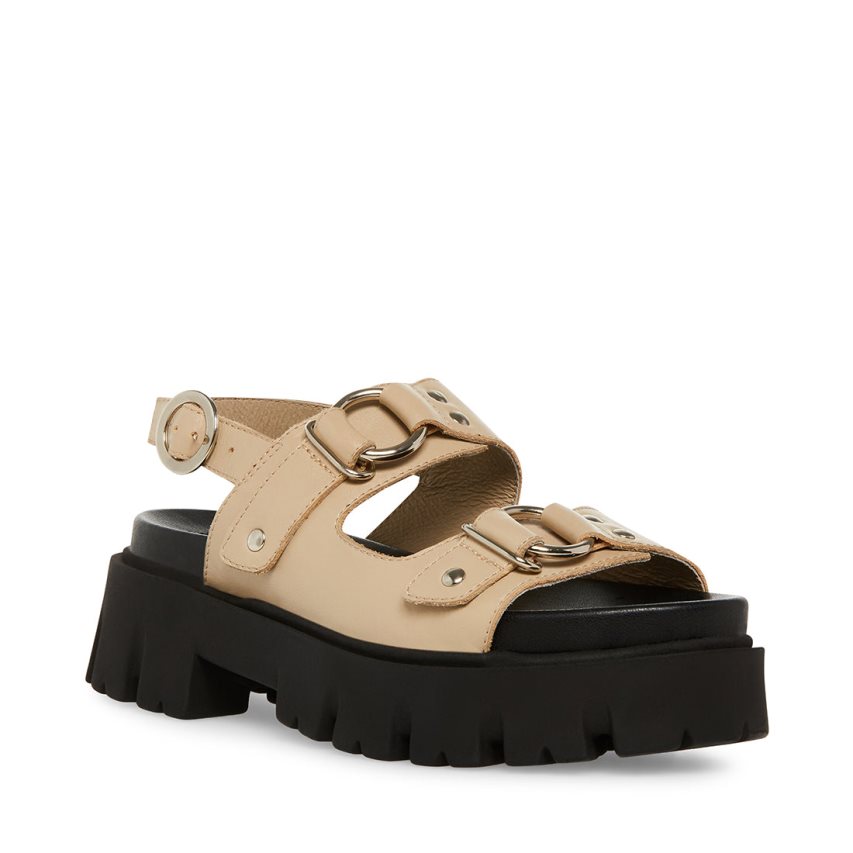 Steve Madden Garrick Lær Platåsandaler Dame Khaki | DMSNW1570