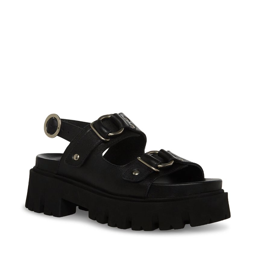 Steve Madden Garrick Lær Platåsandaler Dame Svarte | ERAFQ9735