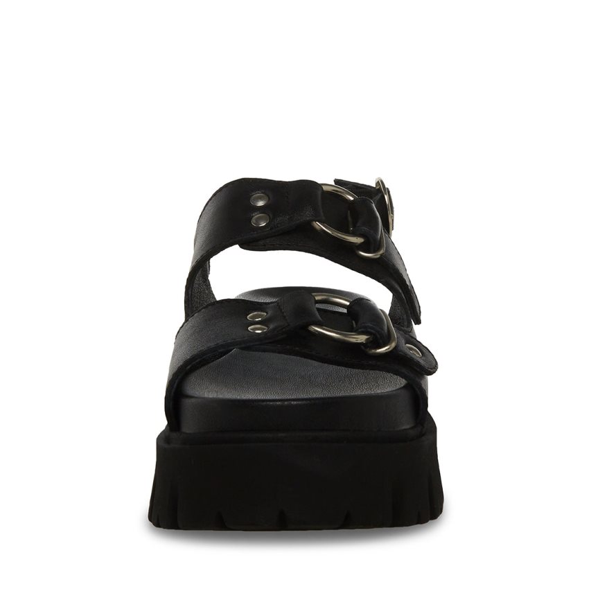 Steve Madden Garrick Lær Platåsandaler Dame Svarte | ERAFQ9735