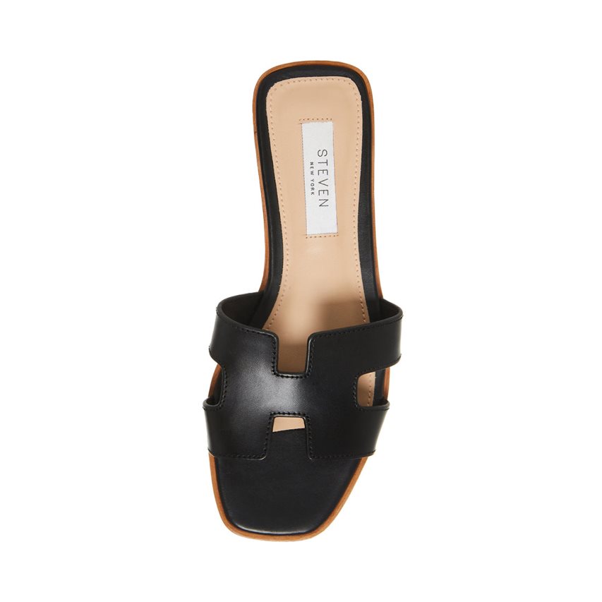 Steve Madden Hadyn Lær Badesandaler Dame Svarte | HYGLK2140