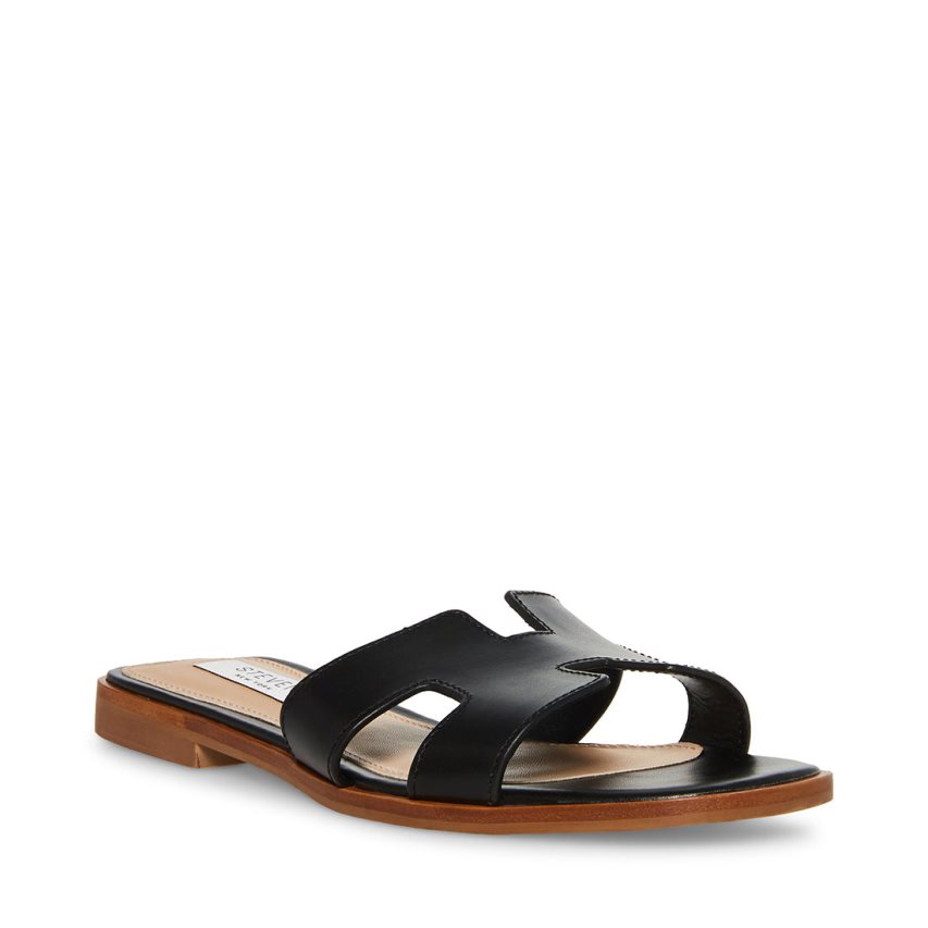 Steve Madden Hadyn Lær Badesandaler Dame Svarte | HYGLK2140