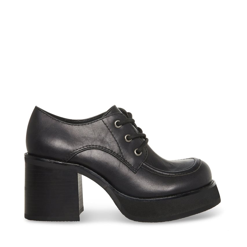 Steve Madden Hollace Lær Platform Sko Dame Svarte | NOASW2458