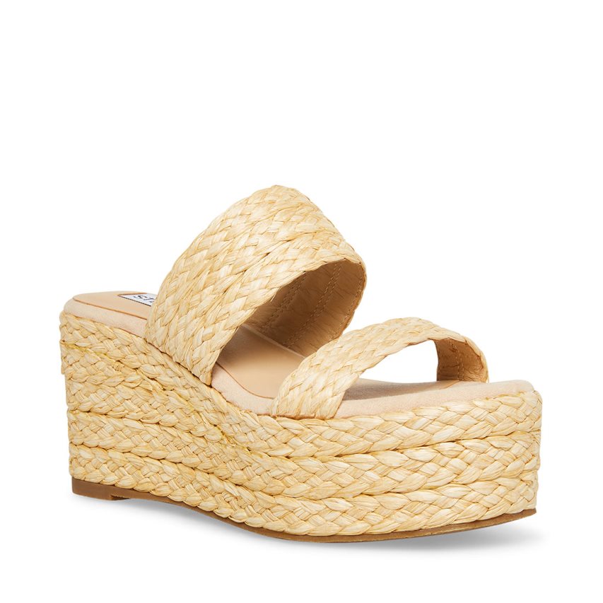 Steve Madden Jane Natural Raffia Wedge Dame Beige | YADEN8506