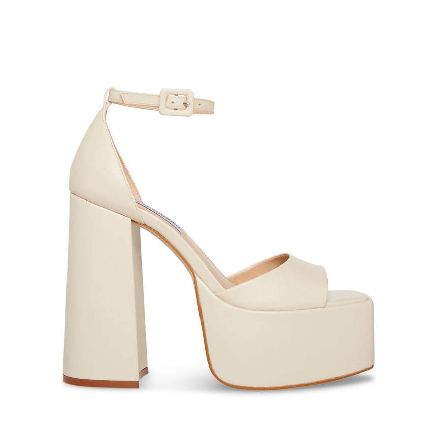 Steve Madden Kassiani Lær Sandaler med Hæl Dame Beige | HIYCV7938