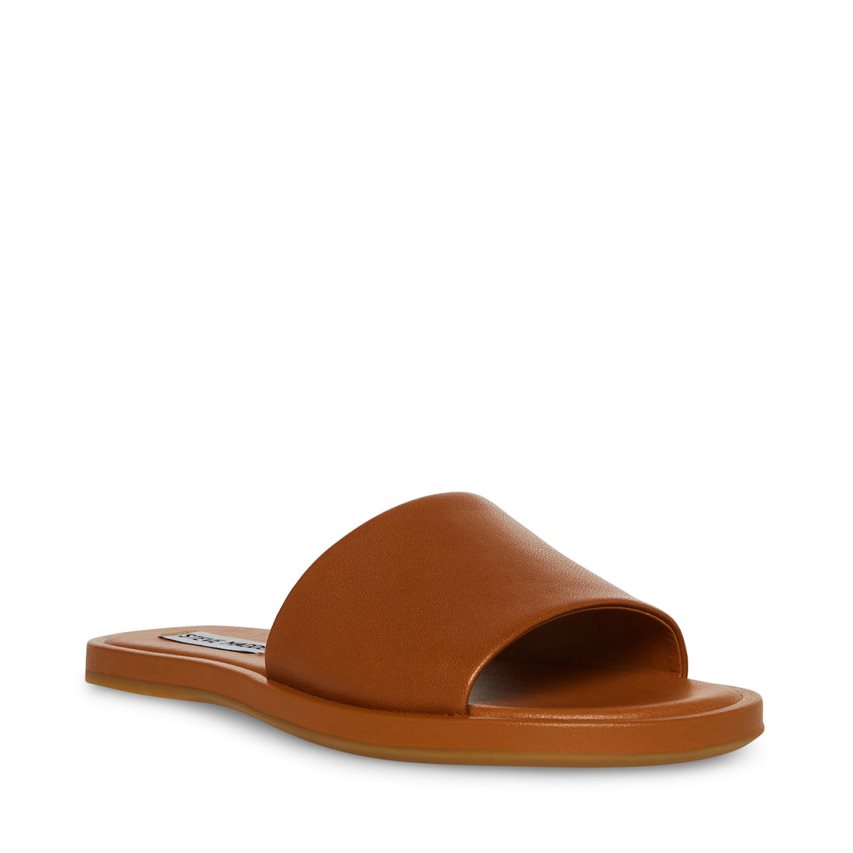 Steve Madden Kaya Lær Badesandaler Dame Brune | UQRNT6258