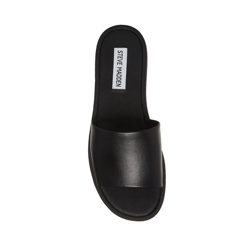 Steve Madden Kaya Lær Badesandaler Dame Svarte | YAJHE5496