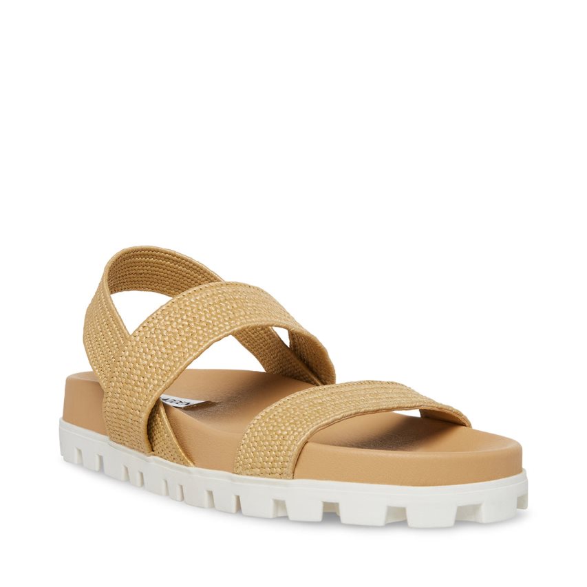 Steve Madden Landmark Raffia Flate Sandaler Dame Brune | QRLWM3246