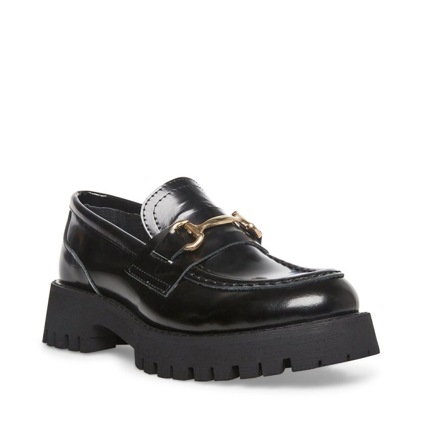 Steve Madden Lando Lær Platform Sko Dame Svarte | GSCUP1032