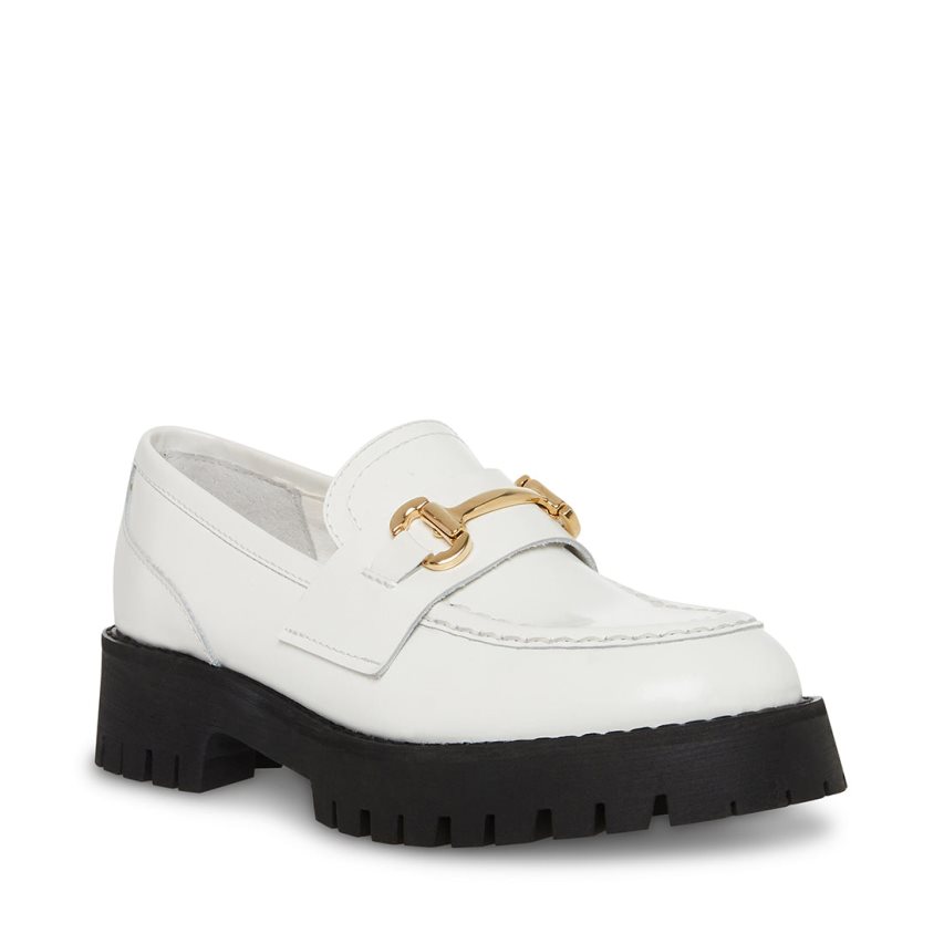 Steve Madden Lando Lær Platform Sko Dame Hvite | IBTFP0183