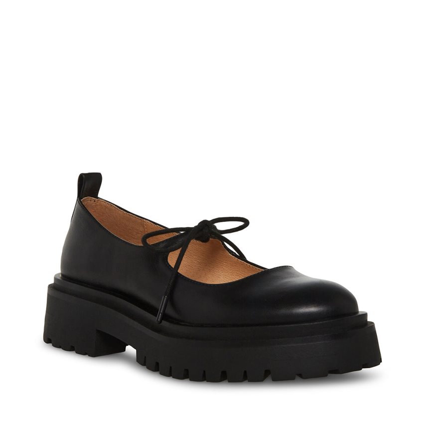 Steve Madden Landon Lær Platform Sko Dame Svarte | ZYFVL2098