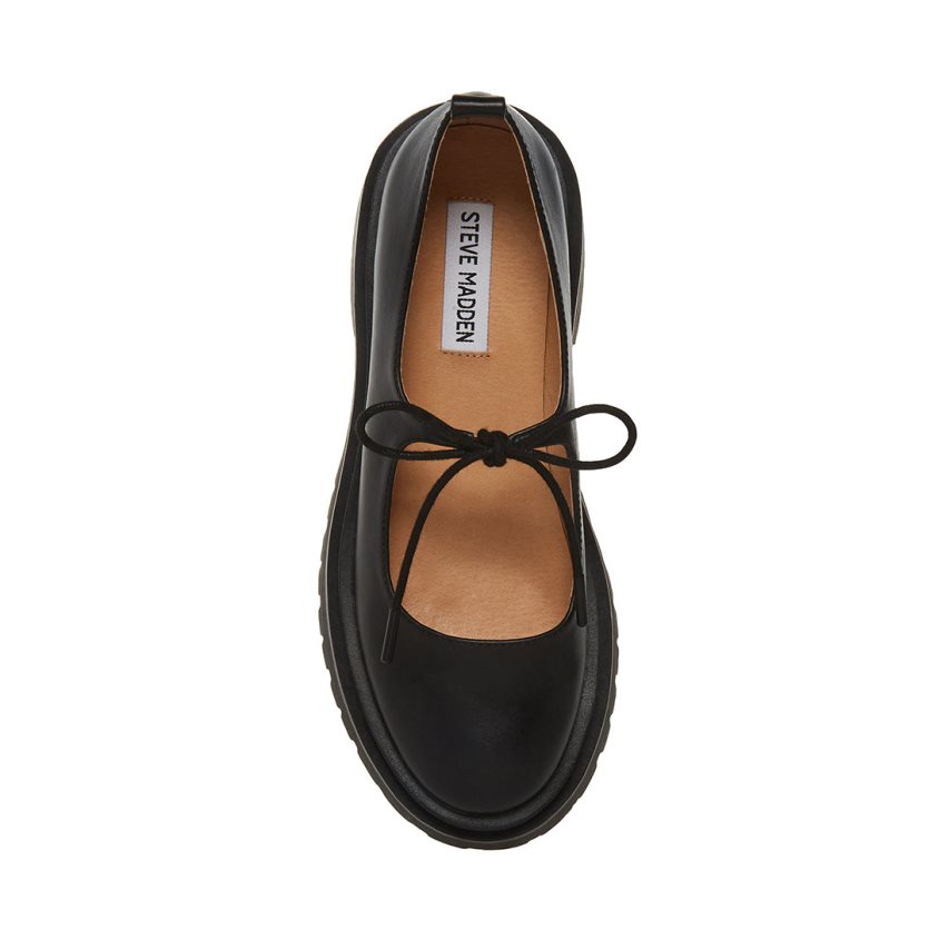 Steve Madden Landon Lær Platform Sko Dame Svarte | ZYFVL2098