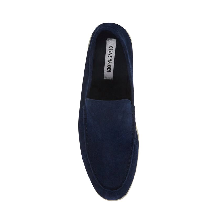 Steve Madden Larken Semsket Skinn Loafers Herre Blå | XOZGU0718