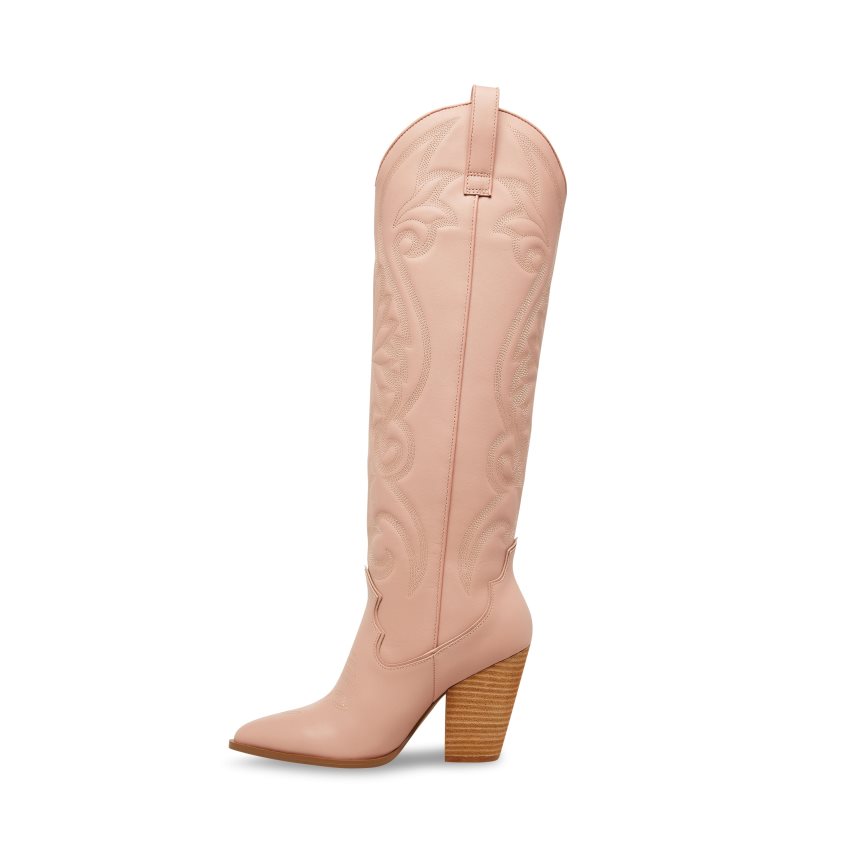 Steve Madden Lasso Lær Knehøye Støvletter Dame Rosa | SOJXW3719