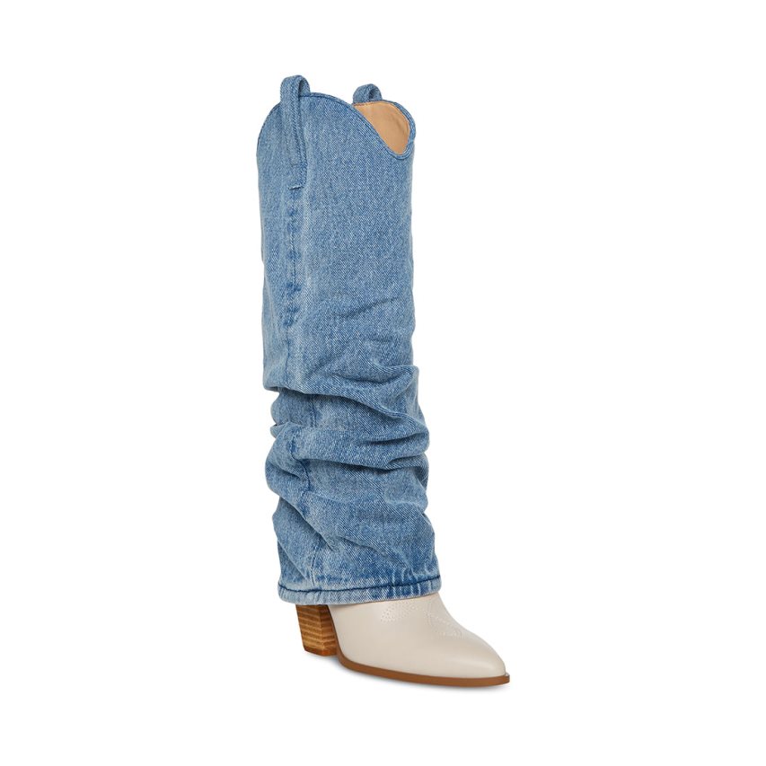 Steve Madden Lassy Denim Fabric Knehøye Støvletter Dame Blå | YSEJK9476