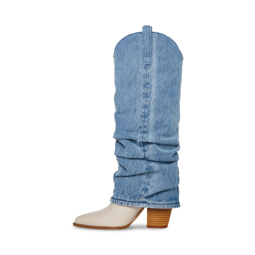 Steve Madden Lassy Denim Fabric Knehøye Støvletter Dame Blå | YSEJK9476