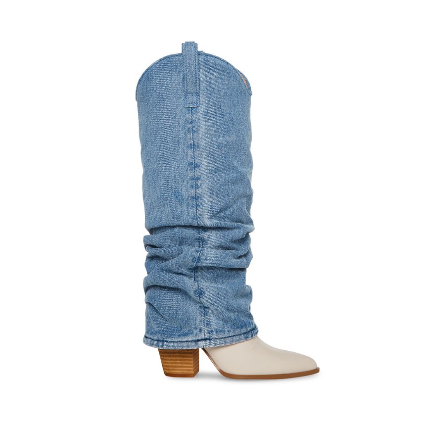 Steve Madden Lassy Denim Fabric Knehøye Støvletter Dame Blå | YSEJK9476