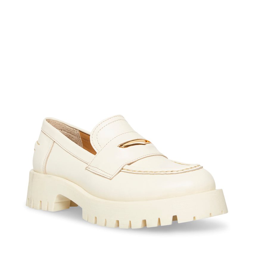 Steve Madden Lawrence Lær Loafers Dame Hvite | SCNOE9034