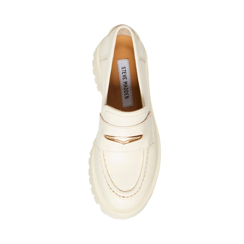 Steve Madden Lawrence Lær Loafers Dame Hvite | SCNOE9034